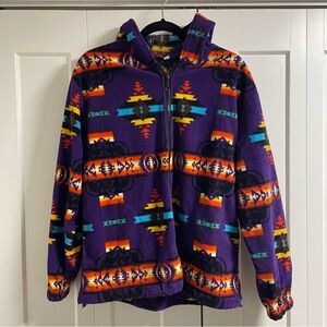 Vintage Aztec Fleece Hooded Zip Jacket Purple Geometric Womens Size XL 90s 1990s